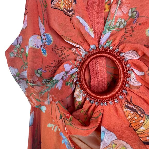 NWT My Beachy Side Begonia Flowy Cut-Out Floral Orange Maxi Dress Ring Small S - Picture 10 of 16